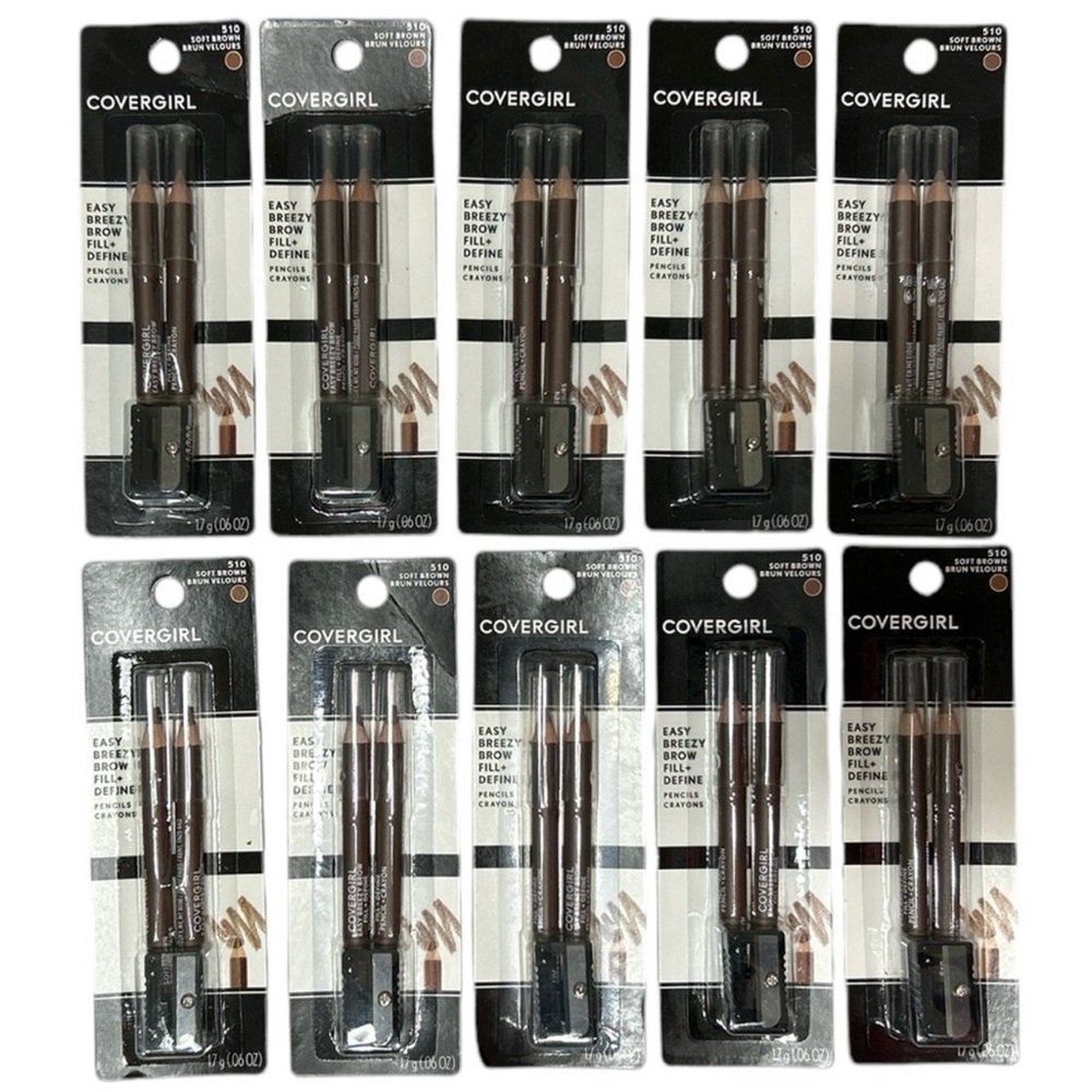 10 Covergirl Easy Breezy Twin Eyebrow Pencils #510 Soft Brown - 20 Total Pencils